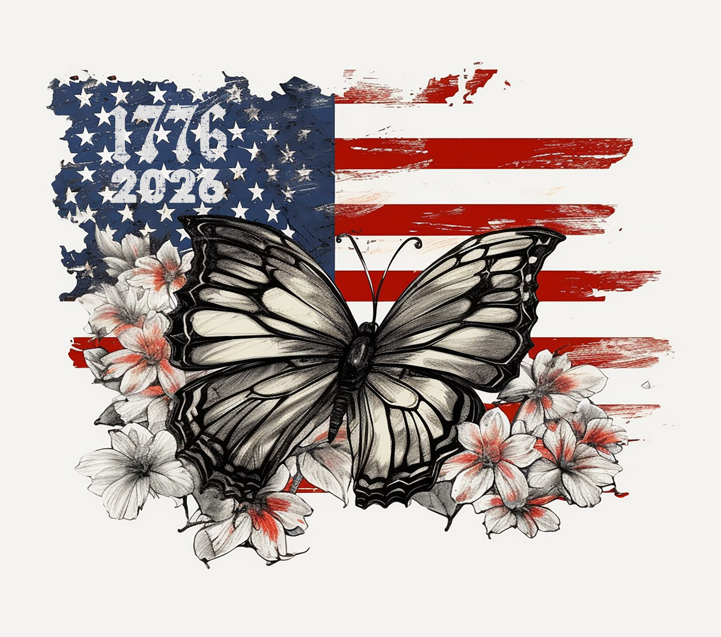 1776–2026 Patriotic Butterfly 20oz Skinny Tumbler | American Flag Floral Stainless Steel Cup | Veteran Inspired Gift