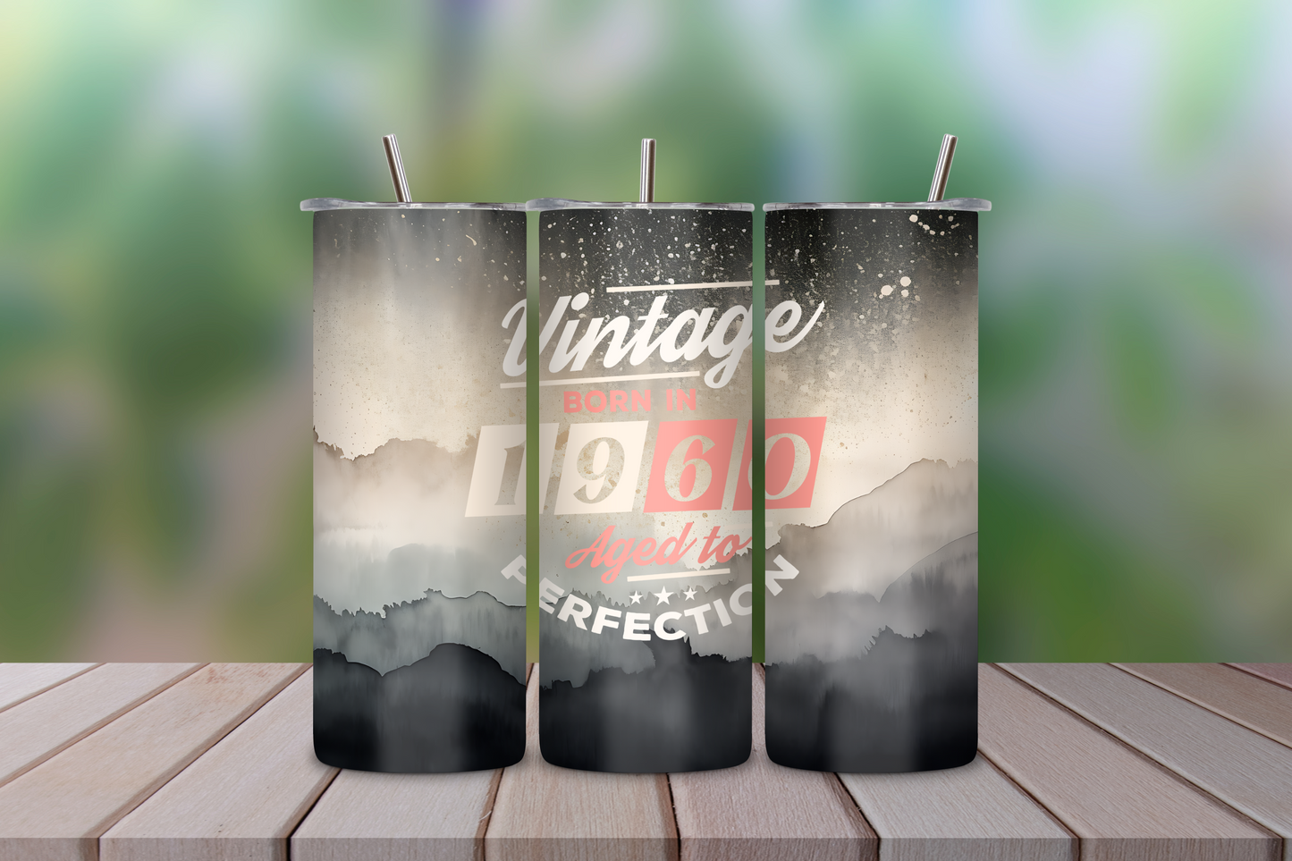 Personalized Vintage Year Tumbler | Custom Birthday Gift | “Aged to Perfection” Stainless Steel Travel Cup with Straw