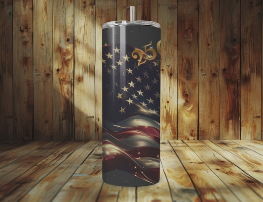 250 Years of Freedom 20oz Skinny Tumbler | Patriotic American Flag Glitter Design | USA Anniversary Travel Cup